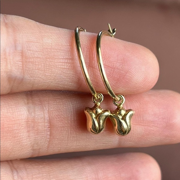 14k gold Tulip Dangle Earrings - Picture 6 of 8